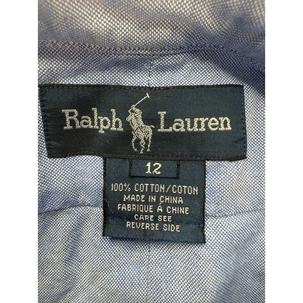 Ralph Lauren Oxford Button Down Shirt Regular 12 Blue Flesh Pony Long Sleeve